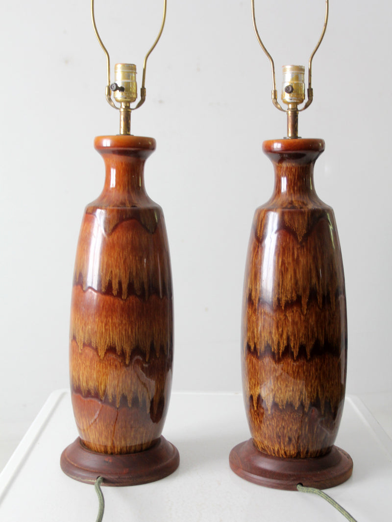 mid century pottery lamps pair