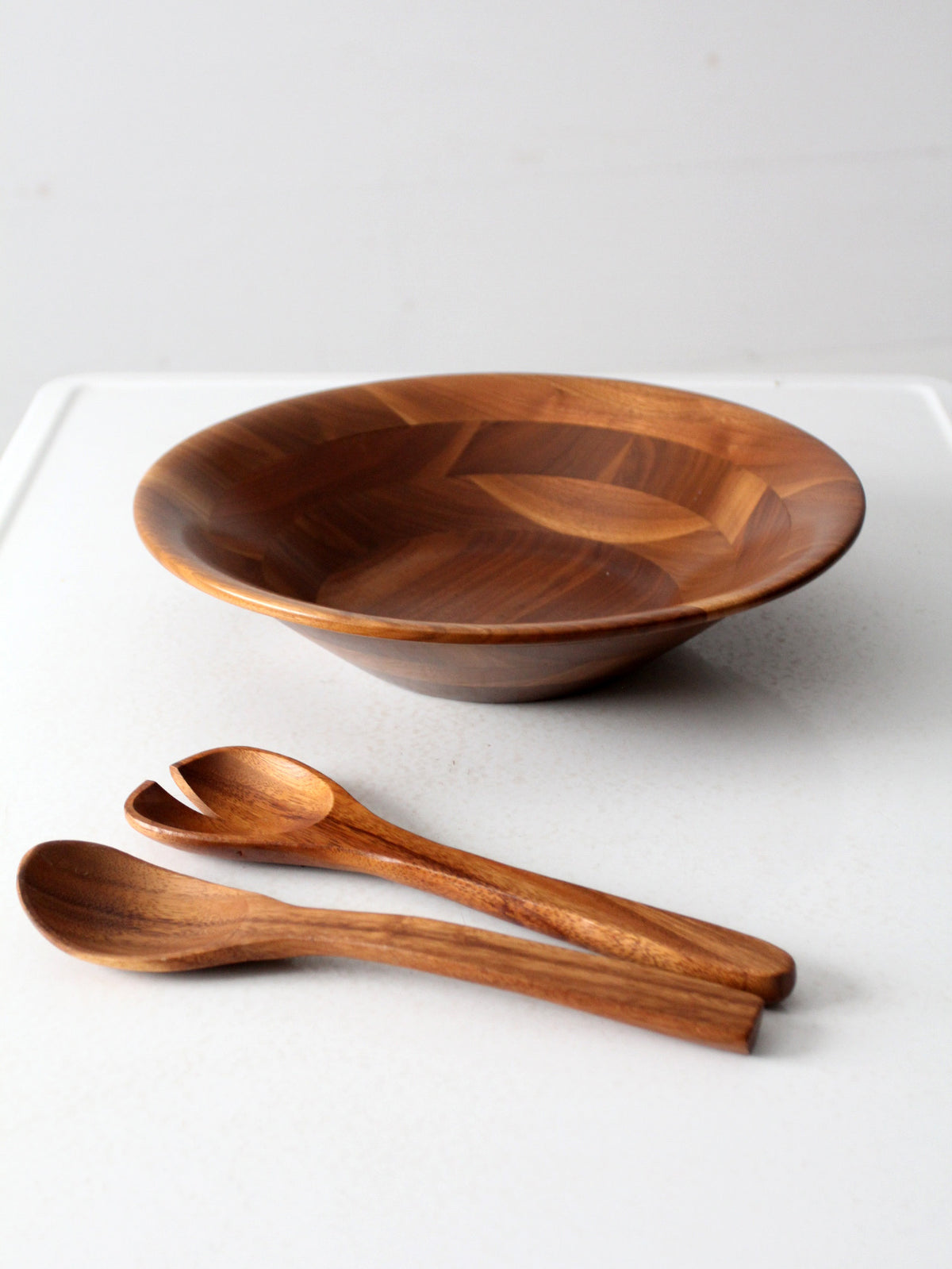 mid century wood bowl serving set