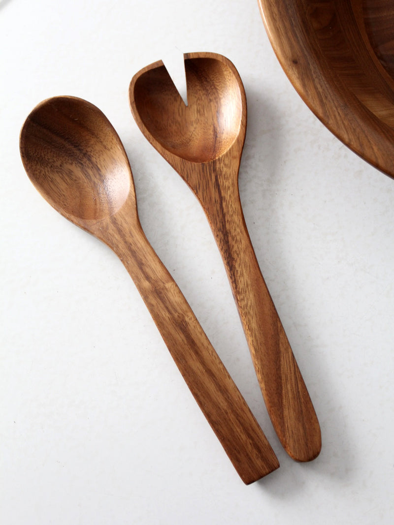 mid century wood bowl serving set