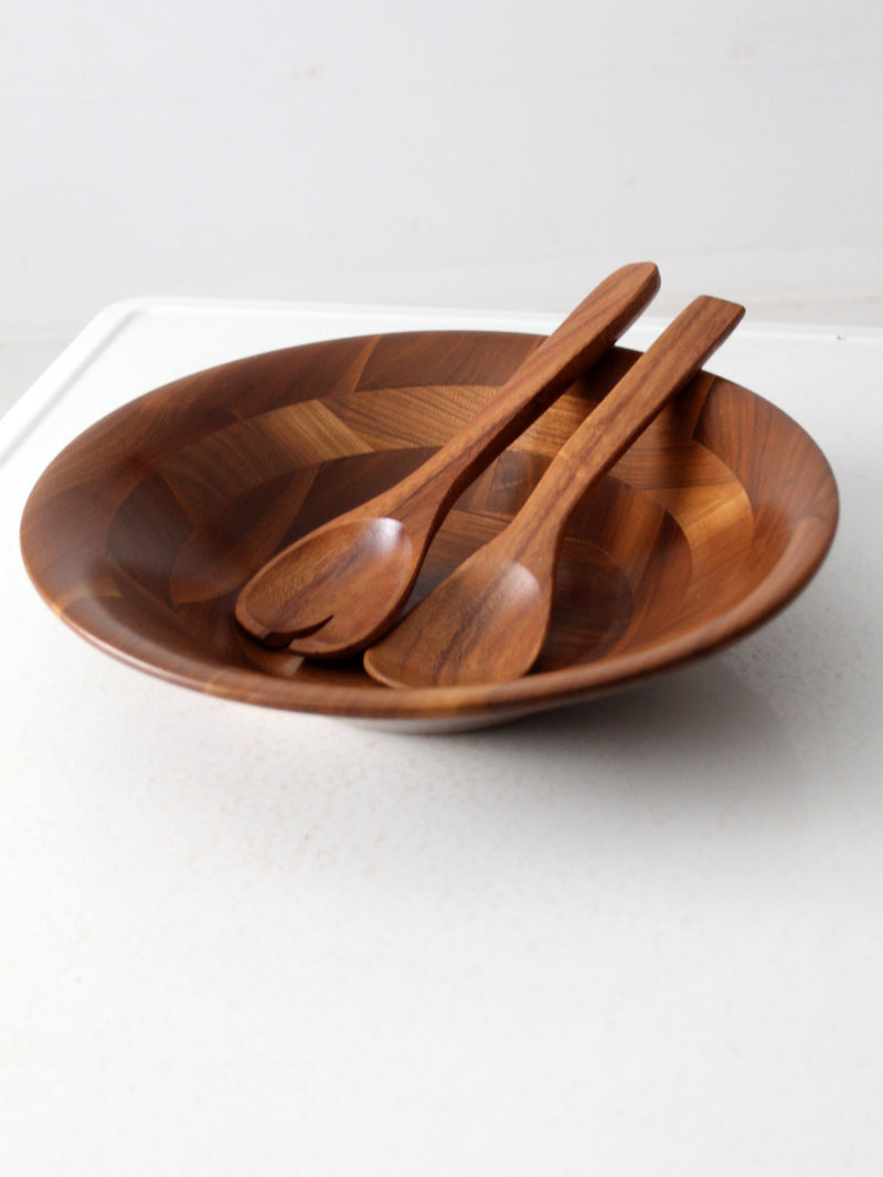 mid century wood bowl serving set