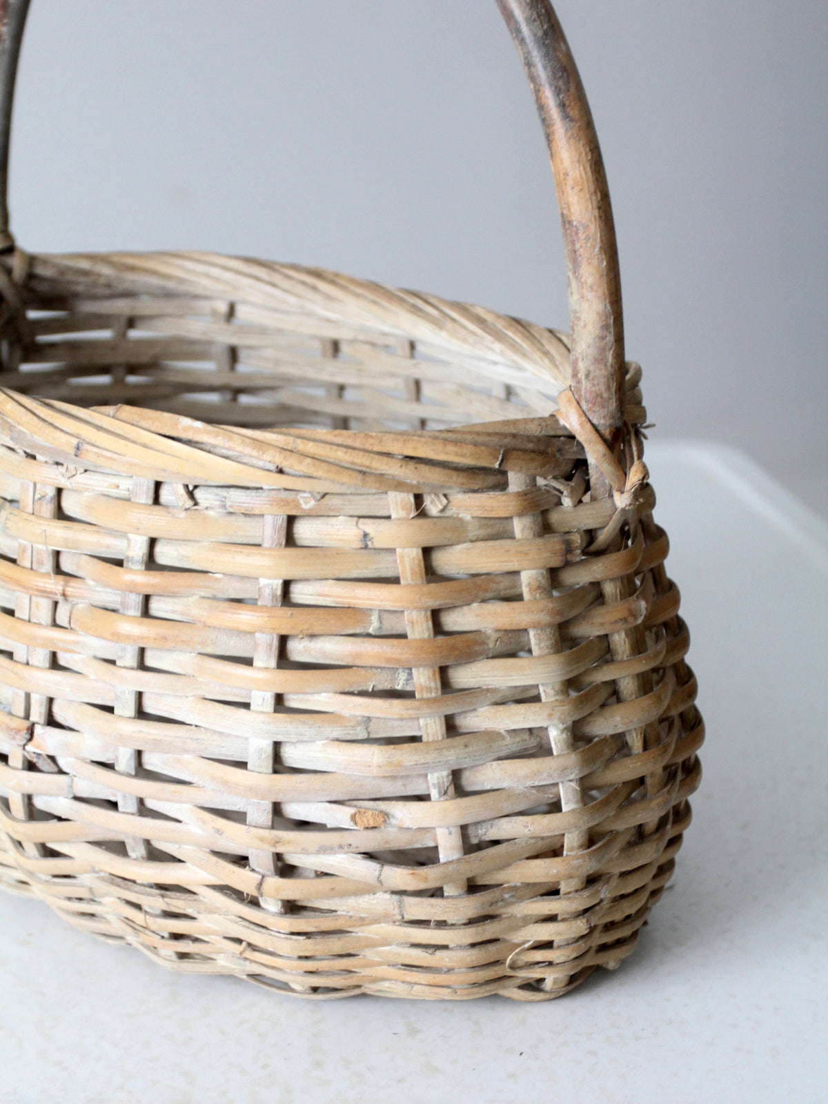 vintage white splint weave basket