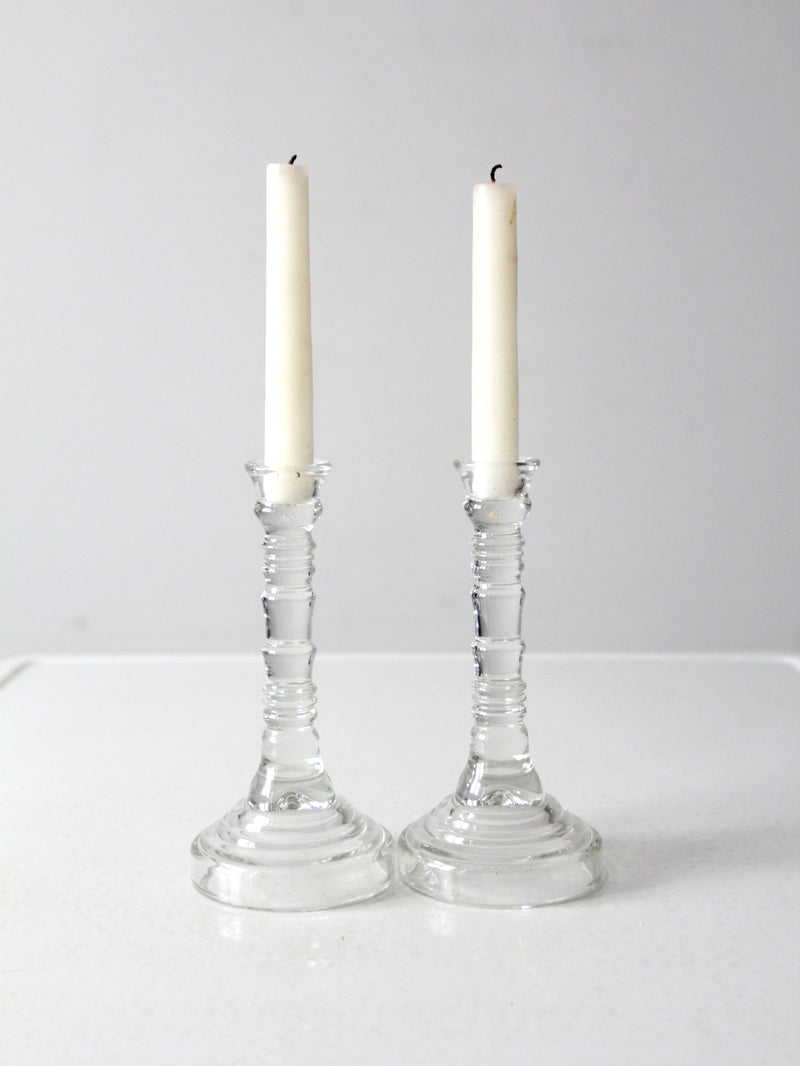 vintage Homco glass candlestick holders pair