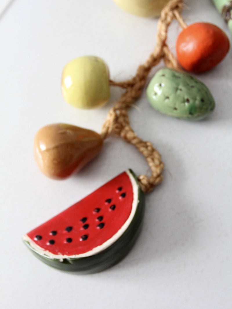 vintage ceramic fruit on rope hanging