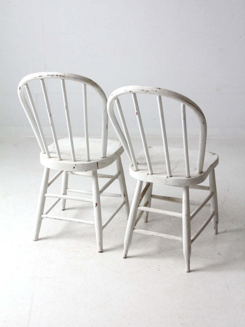 antique white spindle back chair pair