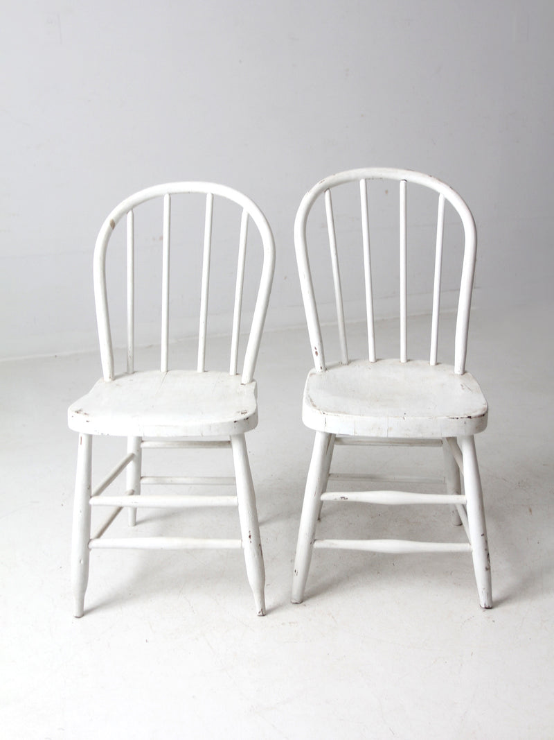 antique white spindle back chair pair