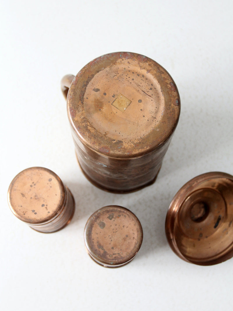 vintage copper pitcher and cups set