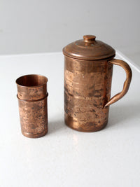 vintage copper pitcher and cups set