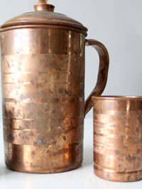 vintage copper pitcher and cups set