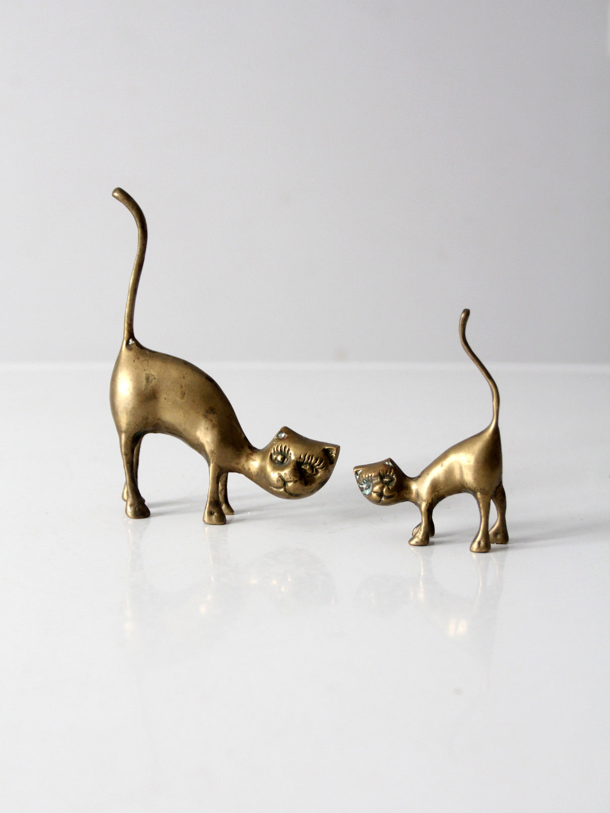 Vintage MCM outlet Large Solid Brass Cat Figurines (2) Short Hair 8