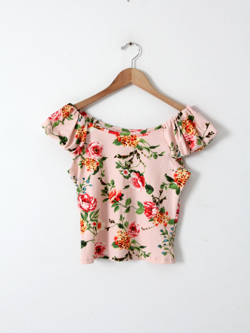 vintage rose print ruffle blouse