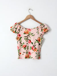 vintage rose print ruffle blouse