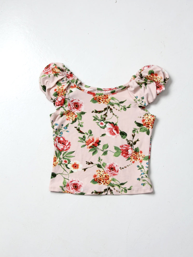 vintage rose print ruffle blouse