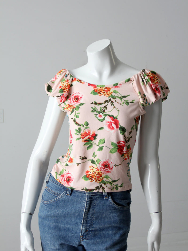 vintage rose print ruffle blouse