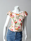 vintage rose print ruffle blouse