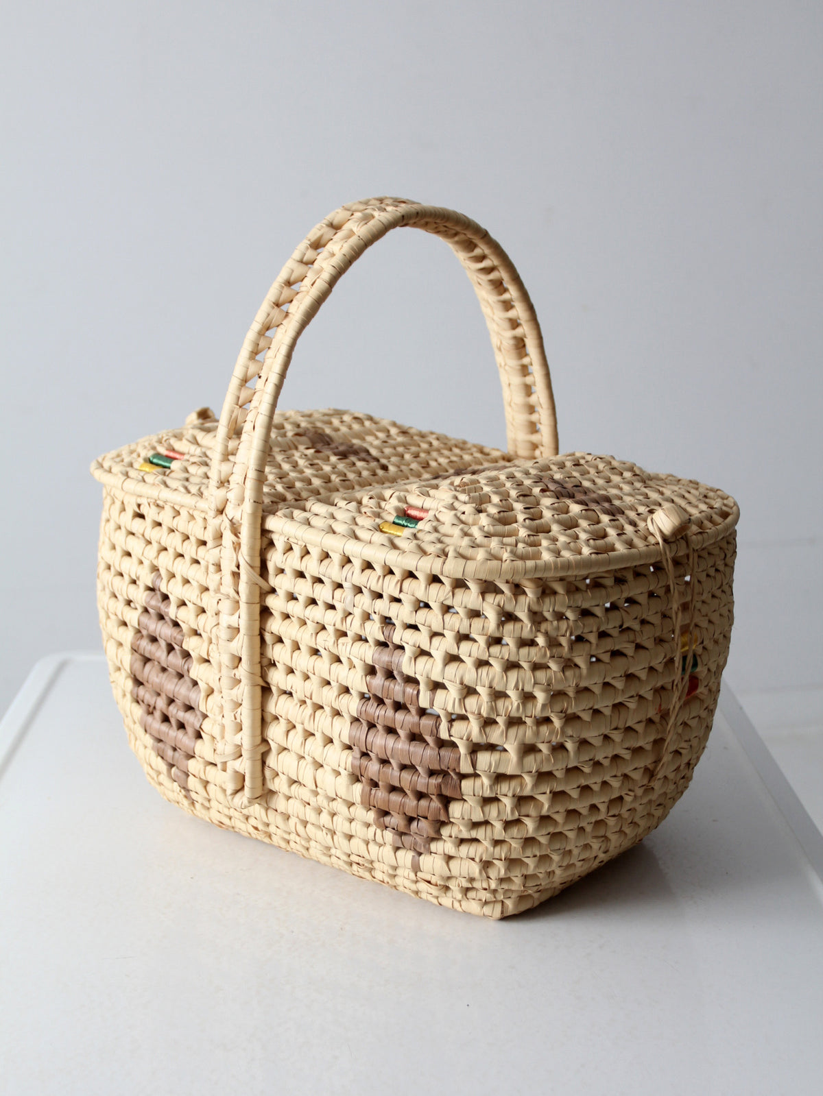 vintage woven basket with double lid