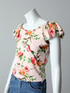 vintage rose print ruffle blouse