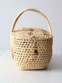 vintage woven basket with double lid