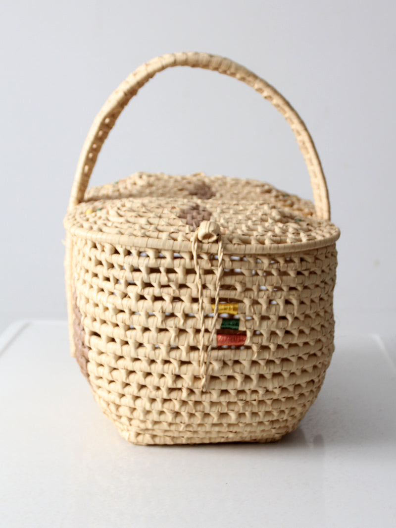 vintage woven basket with double lid