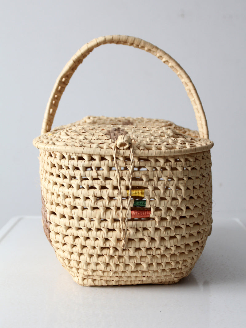 vintage woven basket with double lid