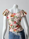 vintage rose print ruffle blouse