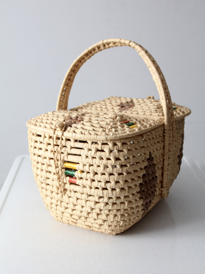 vintage woven basket with double lid