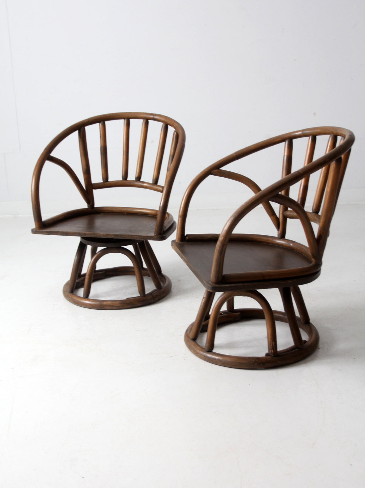 mid-century rattan lounge chairs pair