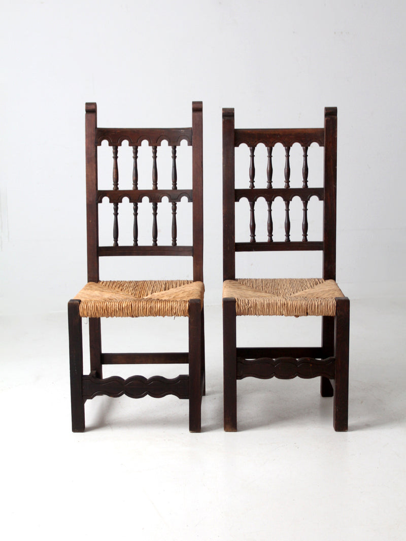 antique rush seat chairs pair