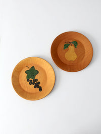 vintage hand-painted wood plates pair