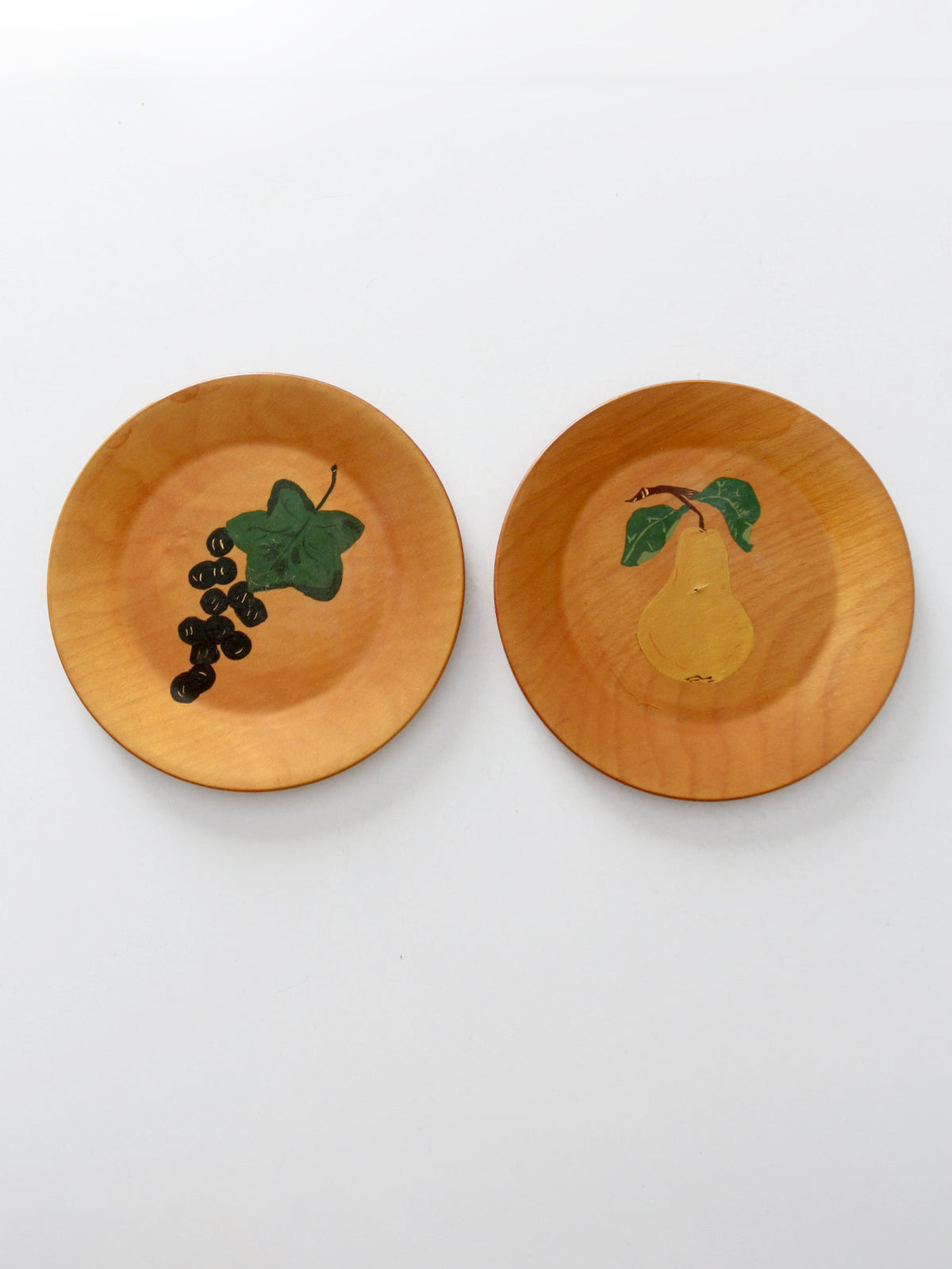 vintage hand-painted wood plates pair