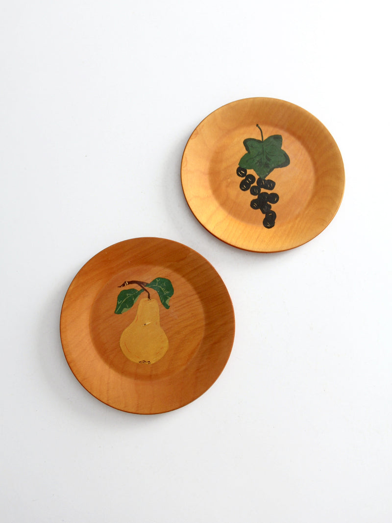 vintage hand-painted wood plates pair