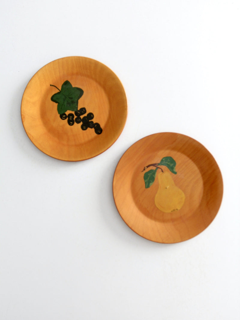 vintage hand-painted wood plates pair