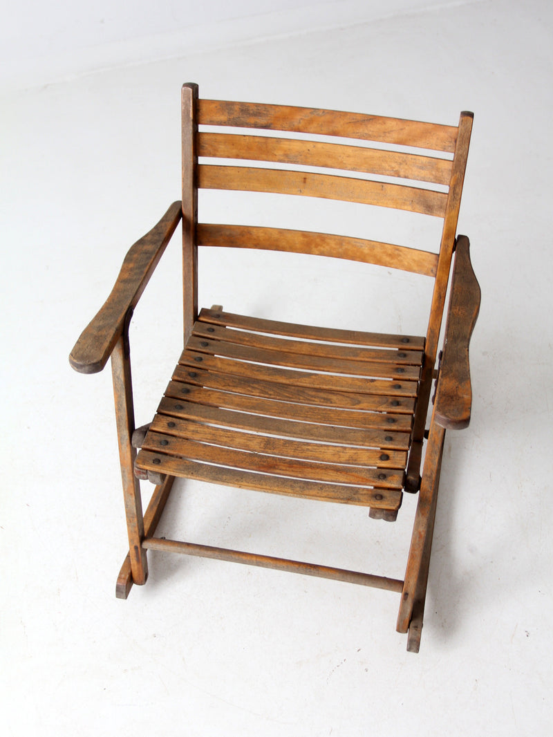 vintage slat wood folding rocker