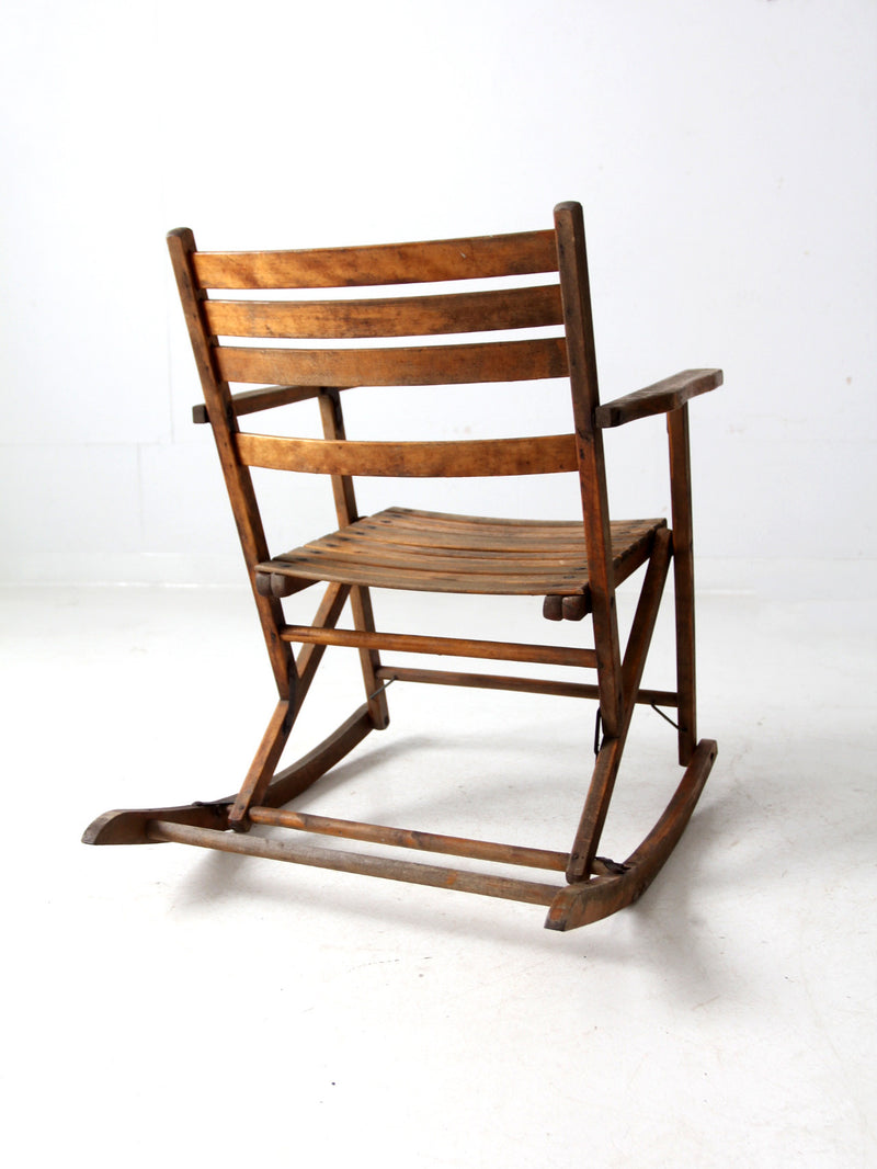 vintage slat wood folding rocker