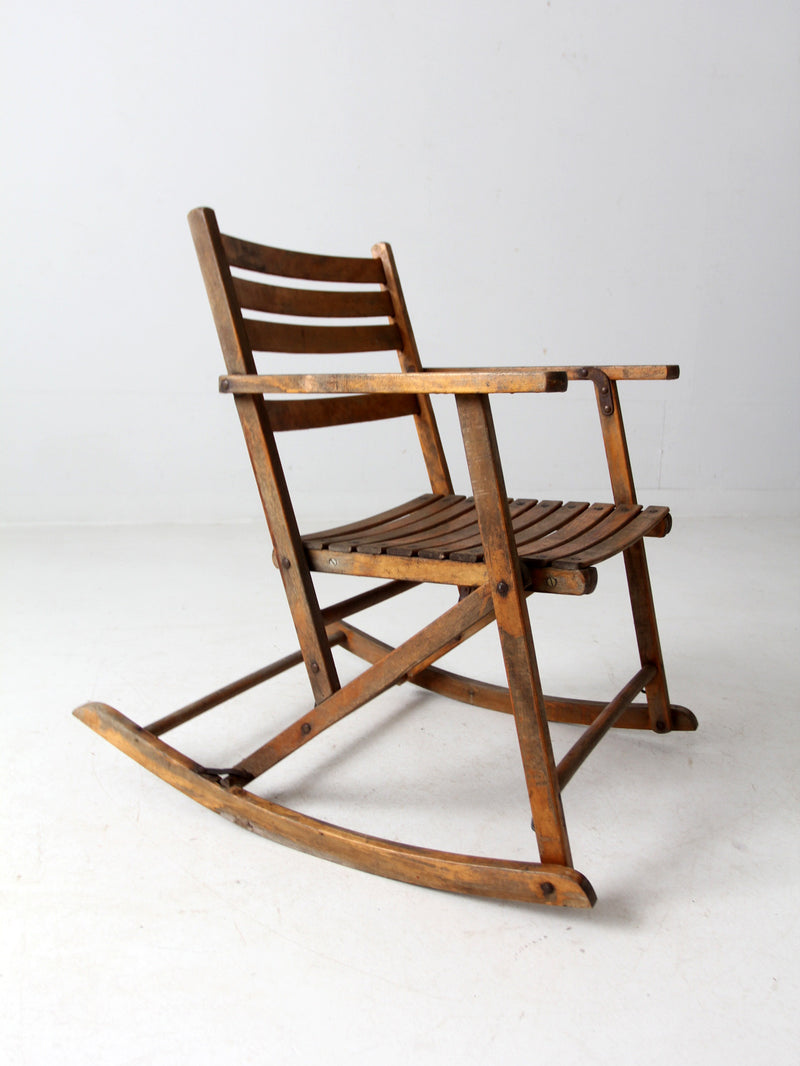 vintage slat wood folding rocker