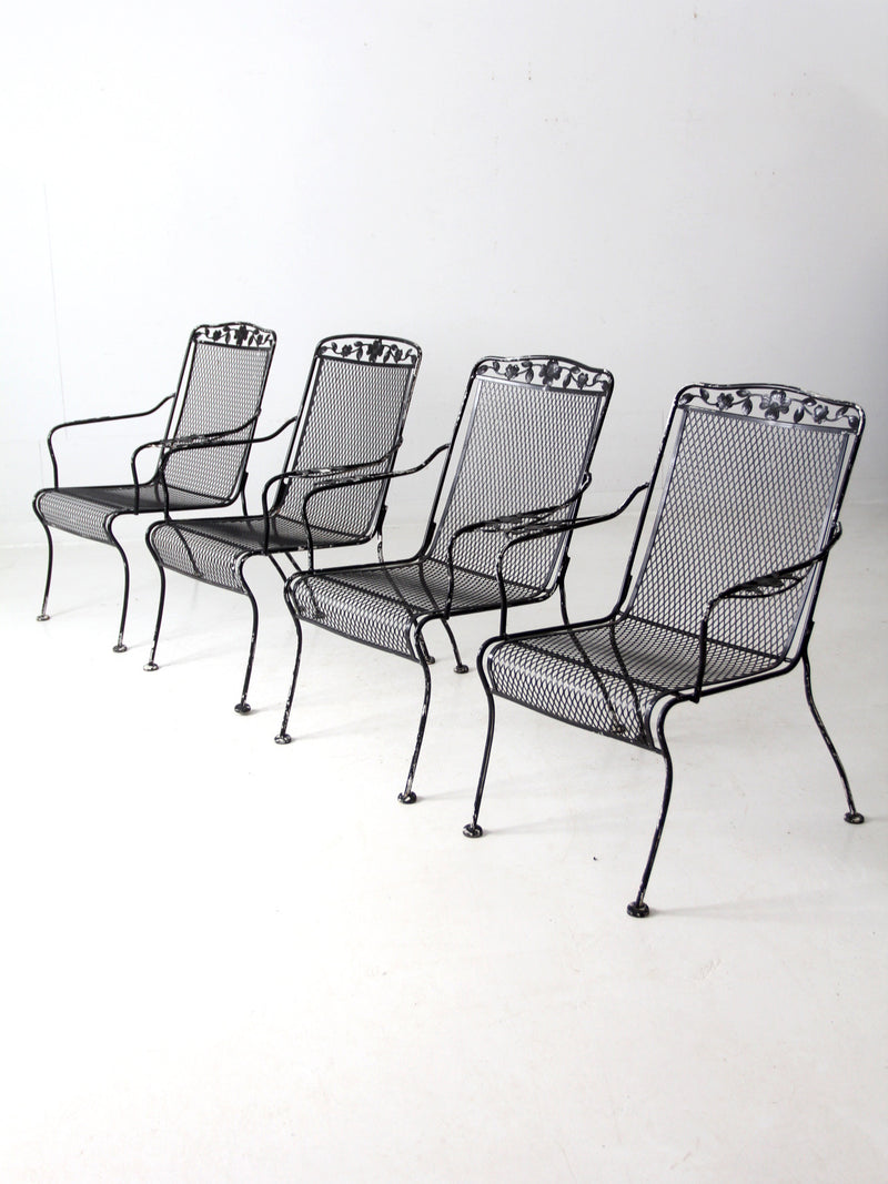 set of 4 mid century wrought iron patio chairs