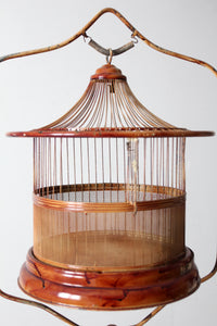 antique lacquered metal birdcage with stand