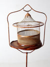 antique lacquered metal birdcage with stand