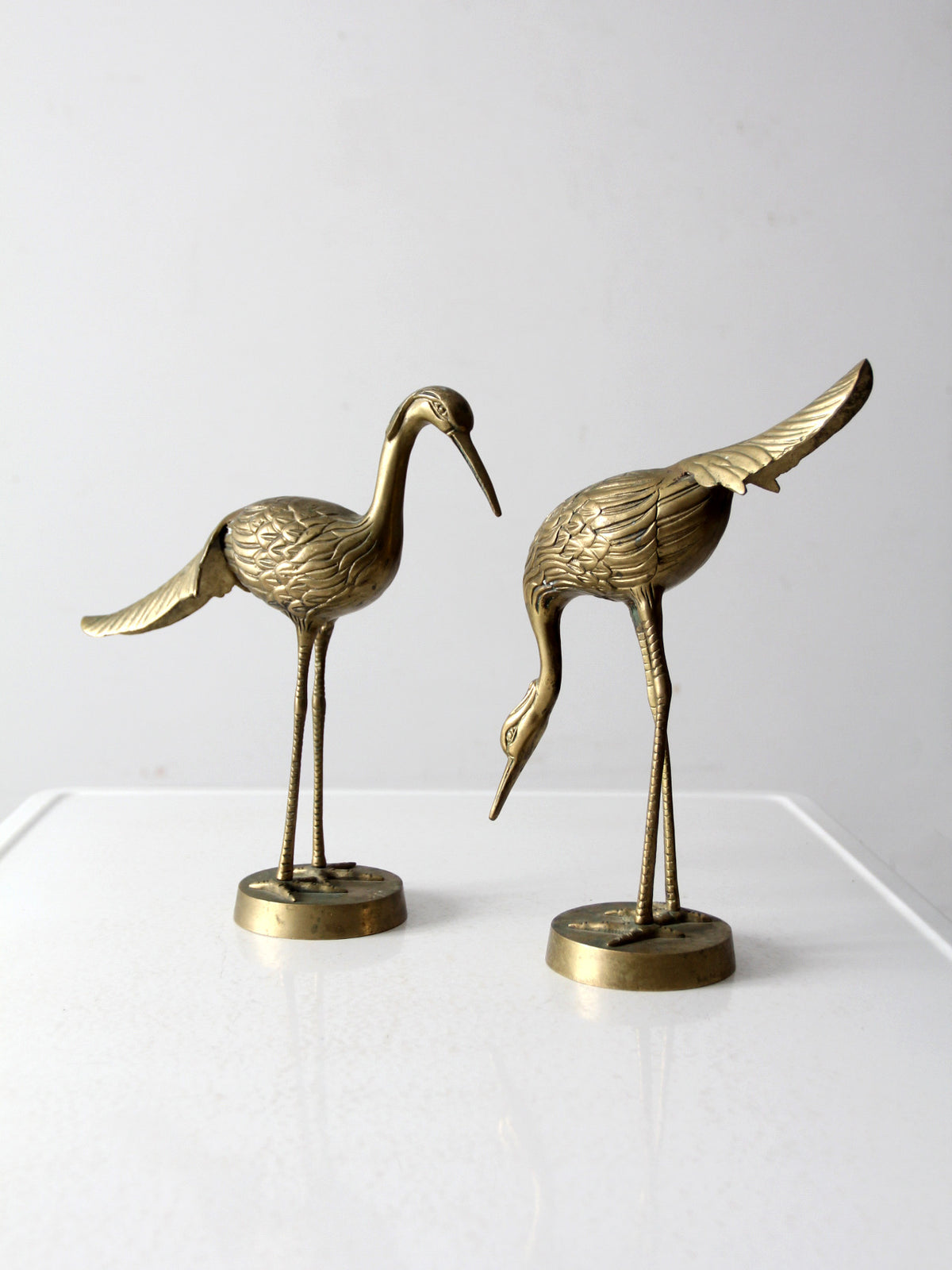 mid century brass cranes figurines pair