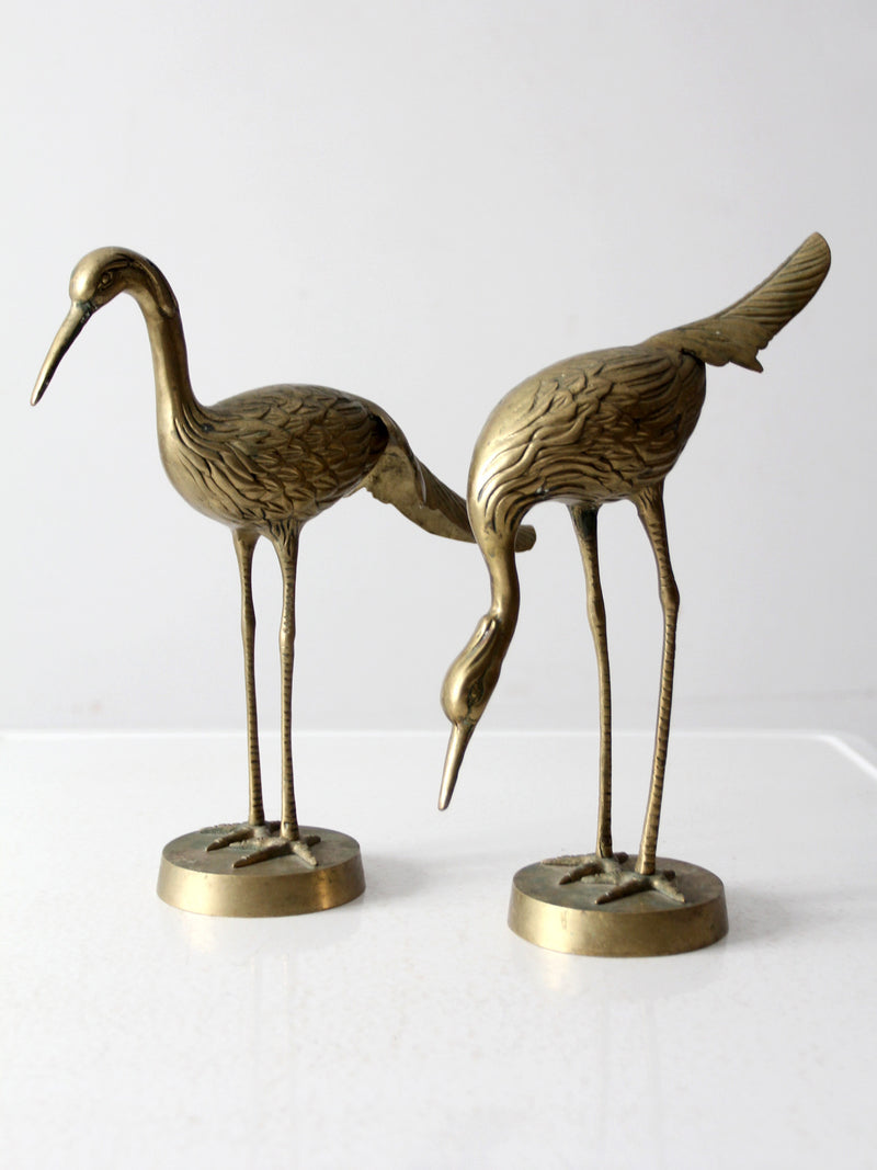 mid century brass cranes figurines pair