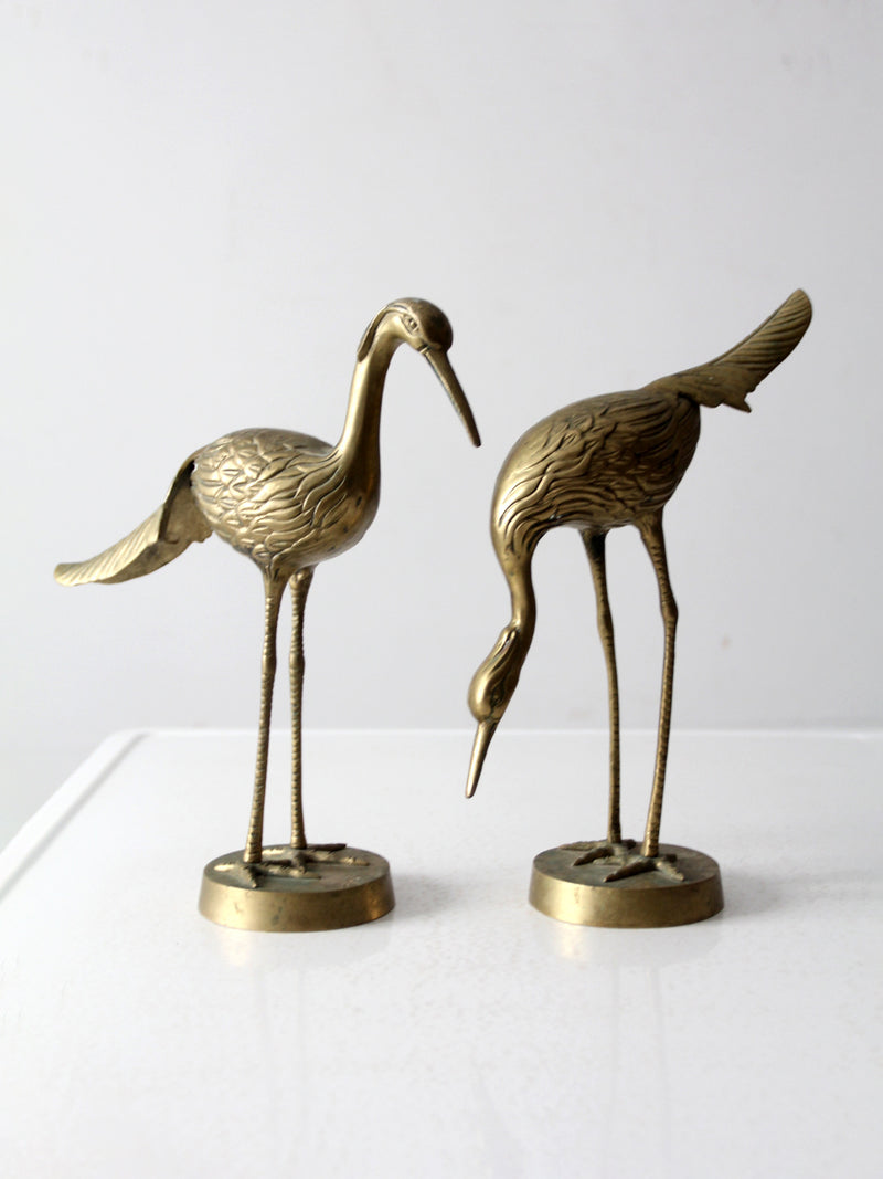 mid century brass cranes figurines pair