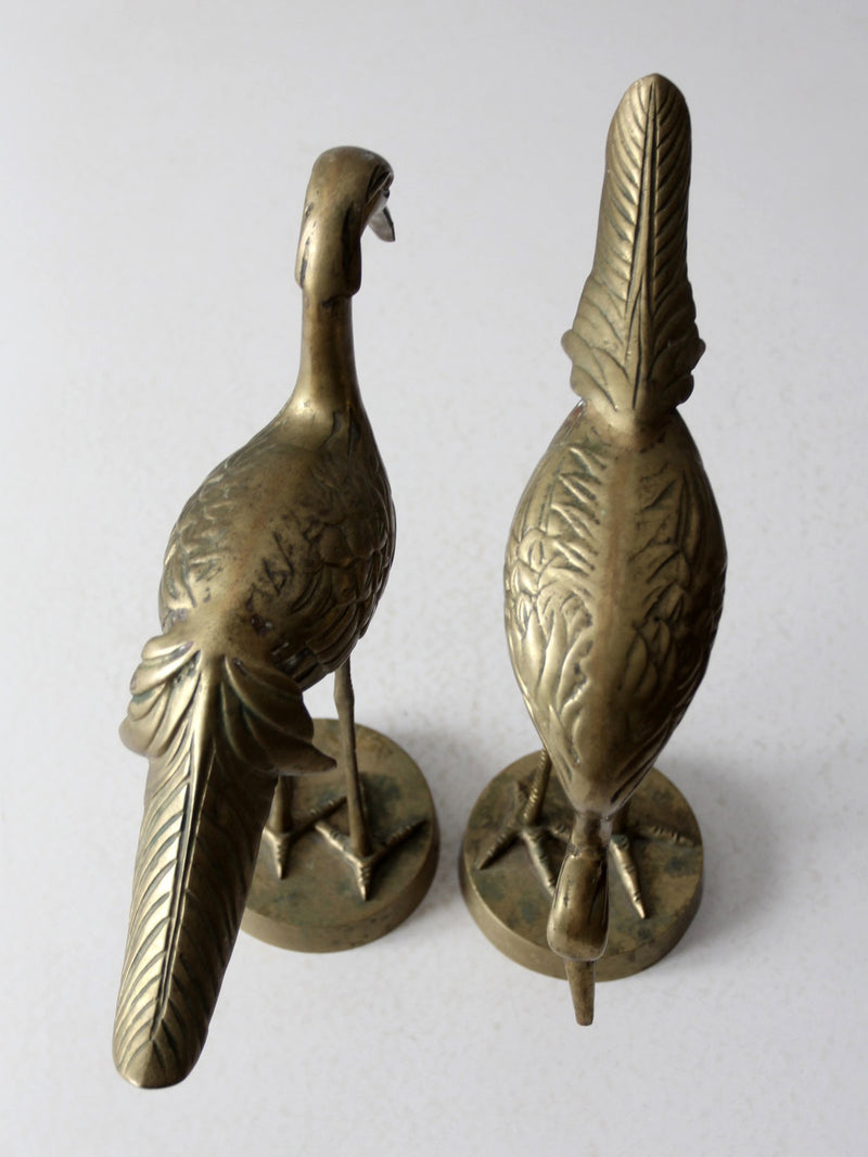 mid century brass cranes figurines pair