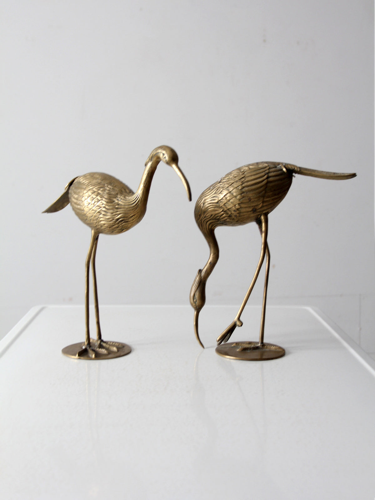 mid century brass heron figurines pair