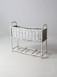 vintage white wicker plant stand