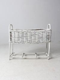 vintage white wicker plant stand