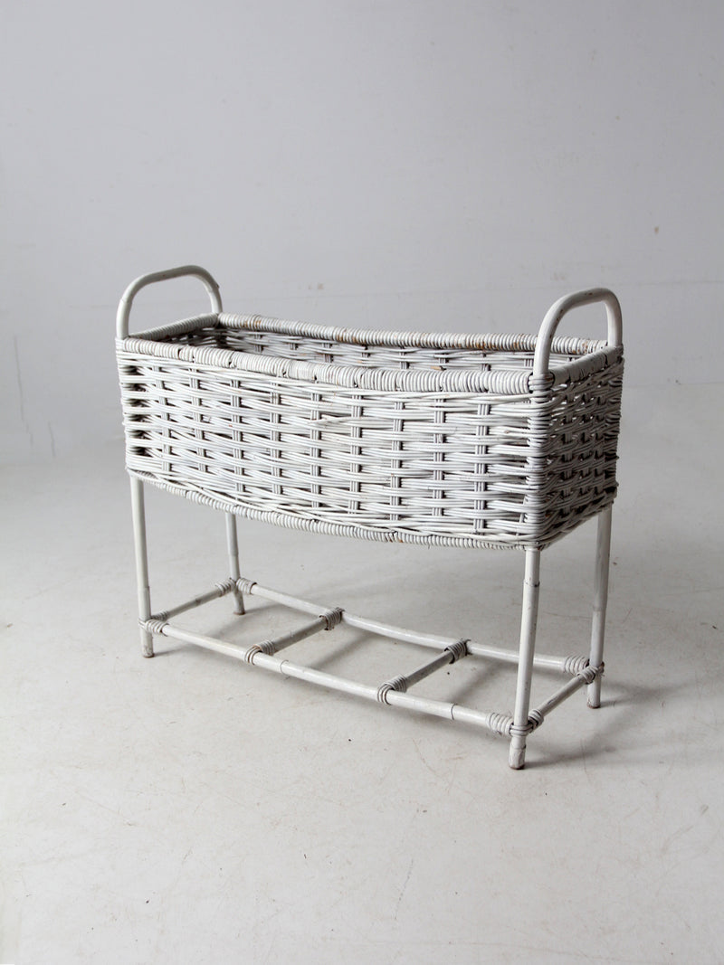 vintage white wicker plant stand