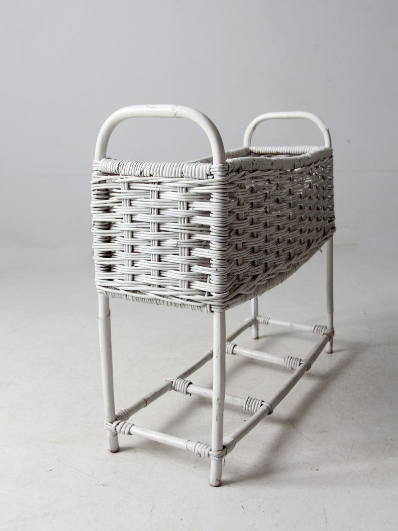 vintage white wicker plant stand