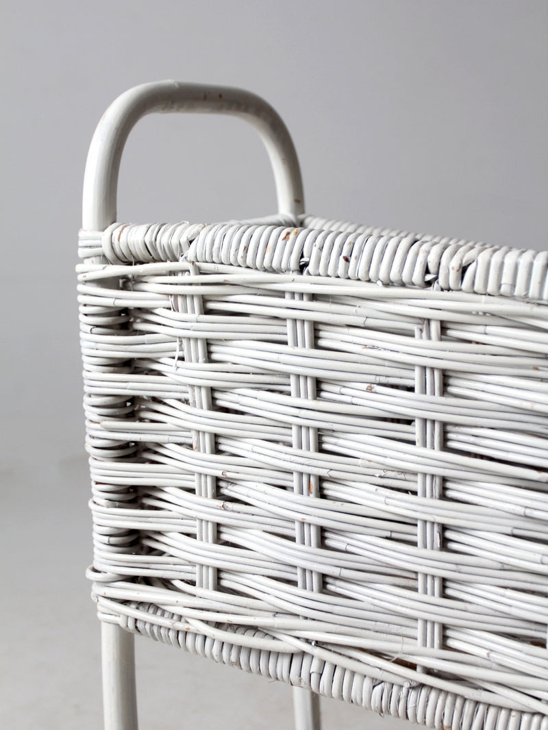 vintage white wicker plant stand