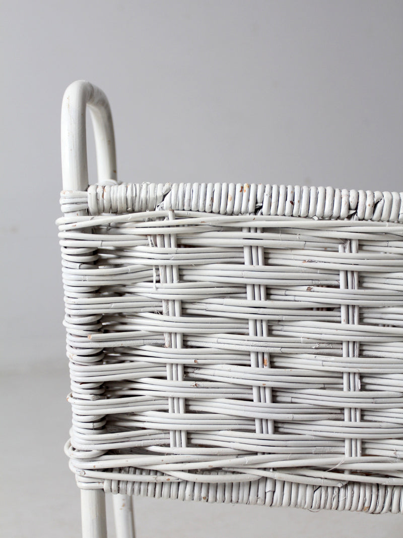 vintage white wicker plant stand