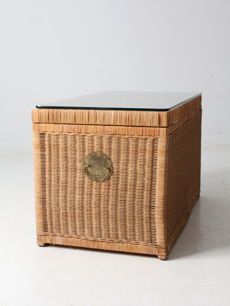 vintage rattan trunk with glass top