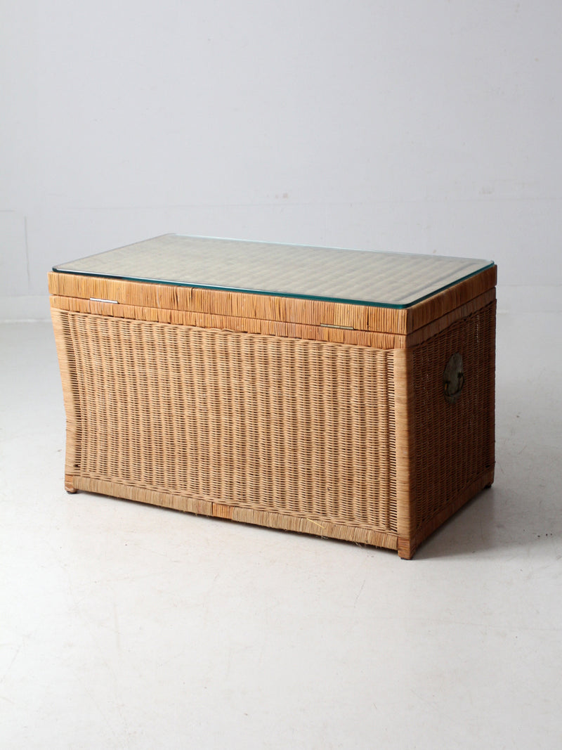 vintage rattan trunk with glass top